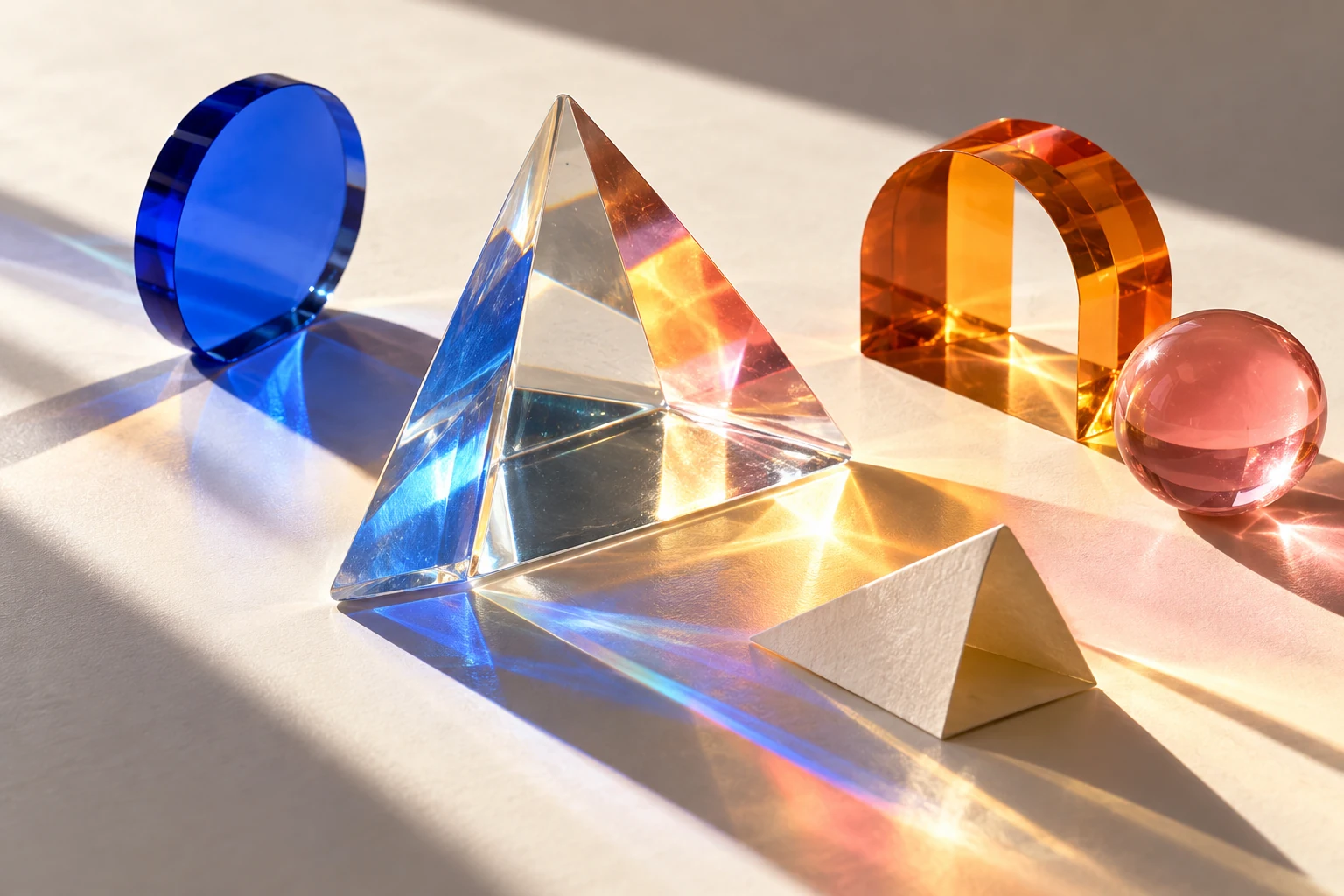 An artistic study of colored light passing through transparent prisms